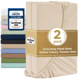 2000TC Hotel Quality Fitted Sheets - 2 Piece Fitted Sheets  -Breathable Bedding - Wrinkle, Fade, Stain Resistant- 16inch/40cm Deep Pocket Fitted Bed Sheets-Wrinkle and Fade Resistant,(Cream White,Super King)