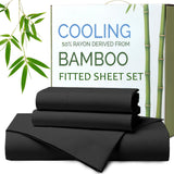 Hotel Breathable Bamboo Fitted Sheet & Pillowcase-3 Piece-Ultra Soft 2000TC Breathable Fitted Bed Sheets Set with 37 Centimetre Deep Pocket-Cooling Sheets for Hot Sleepers(Black,Double)