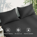 Hotel Breathable Bamboo Fitted Sheet & Pillowcase-3 Piece-Ultra Soft 2000TC Breathable Fitted Bed Sheets Set with 37 Centimetre Deep Pocket-Cooling Sheets for Hot Sleepers(Black,Double)