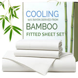 Hotel Breathable Bamboo Fitted Sheet & Pillowcase-3 Piece-Ultra Soft 2000TC Breathable Fitted Bed Sheets Set with 37 Centimetre Deep Pocket-Cooling Sheets for Hot Sleepers(White,Double)