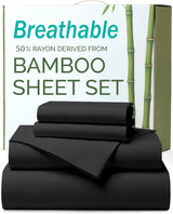4 Piece Ultra Soft Bamboo Breathable Sheet Set -Hotel 2000TC Breathable Bed Sheets Set with 37 Centimetre Deep Pocket-Breathable Sheets for Hot Sleepers(Black,Double)