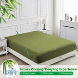 4 Piece Ultra Soft Bamboo Breathable Sheet Set -Hotel 2000TC Breathable Bed Sheets Set with 37 Centimetre Deep Pocket-Breathable Sheets for Hot Sleepers(Olive green,Double)