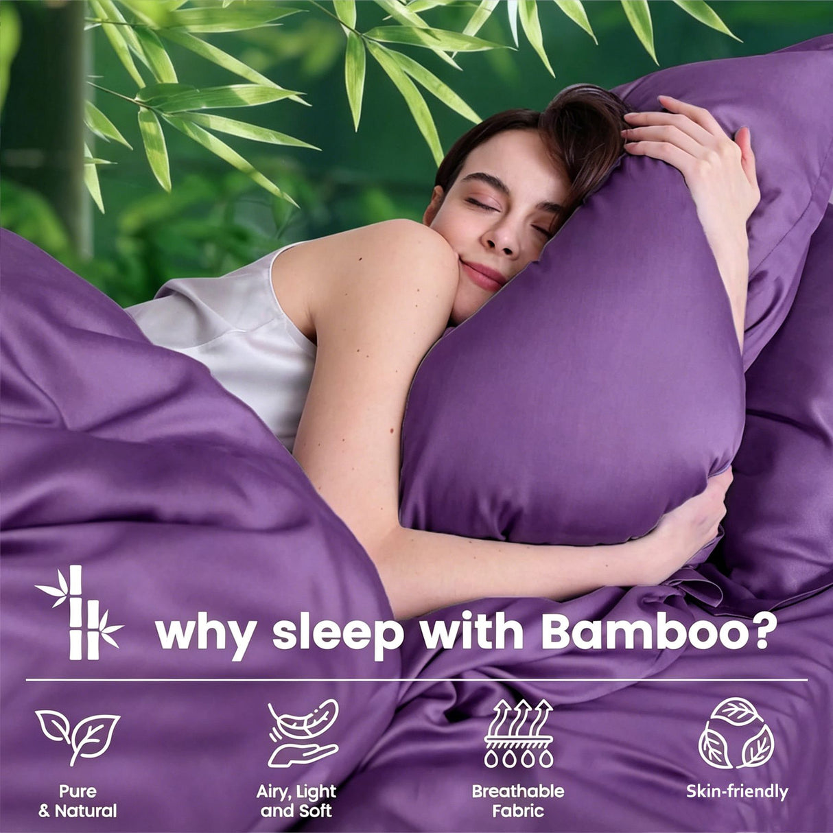 4 Piece Ultra Soft Bamboo Breathable Sheet Set -Hotel 2000TC Breathable Bed Sheets Set with 37 Centimetre Deep Pocket-Breathable Sheets for Hot Sleepers(Purple,Double)