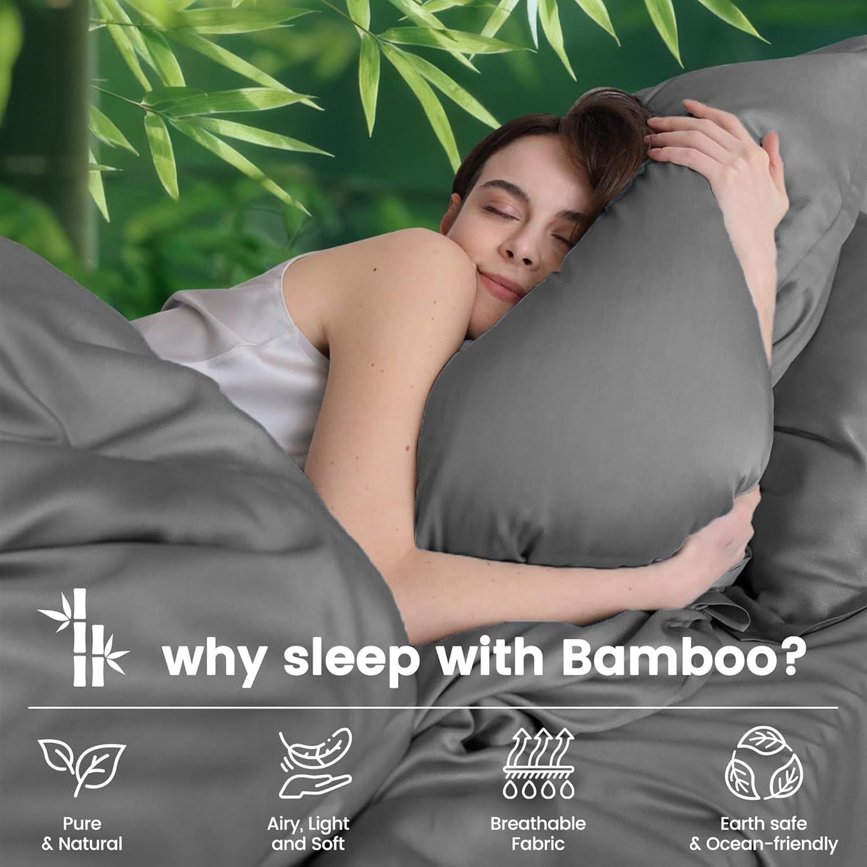 Hotel Breathable Bamboo Fitted Sheet & Pillowcase-3 Piece-Ultra Soft 2000TC Breathable Fitted Bed Sheets Set with 37 Centimetre Deep Pocket-Cooling Sheets for Hot Sleepers(Grey,King)