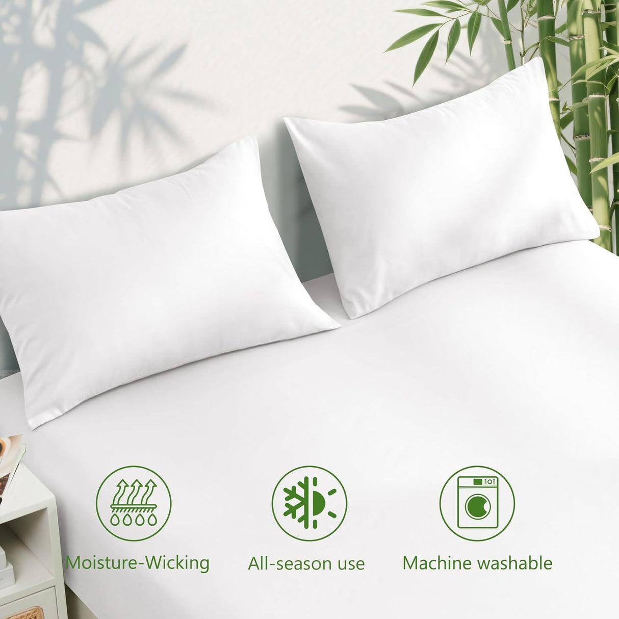 Hotel Breathable Bamboo Fitted Sheet & Pillowcase-3 Piece - Ultra Soft 2000TC Breathable Fitted Bed Sheets Set with 37 Centimetre Deep Pocket-Cooling Sheets for Hot Sleepers(White,King)