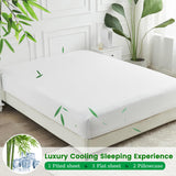 Hotel Breathable Bamboo Fitted Sheet & Pillowcase-3 Piece - Ultra Soft 2000TC Breathable Fitted Bed Sheets Set with 37 Centimetre Deep Pocket-Cooling Sheets for Hot Sleepers(White,King)