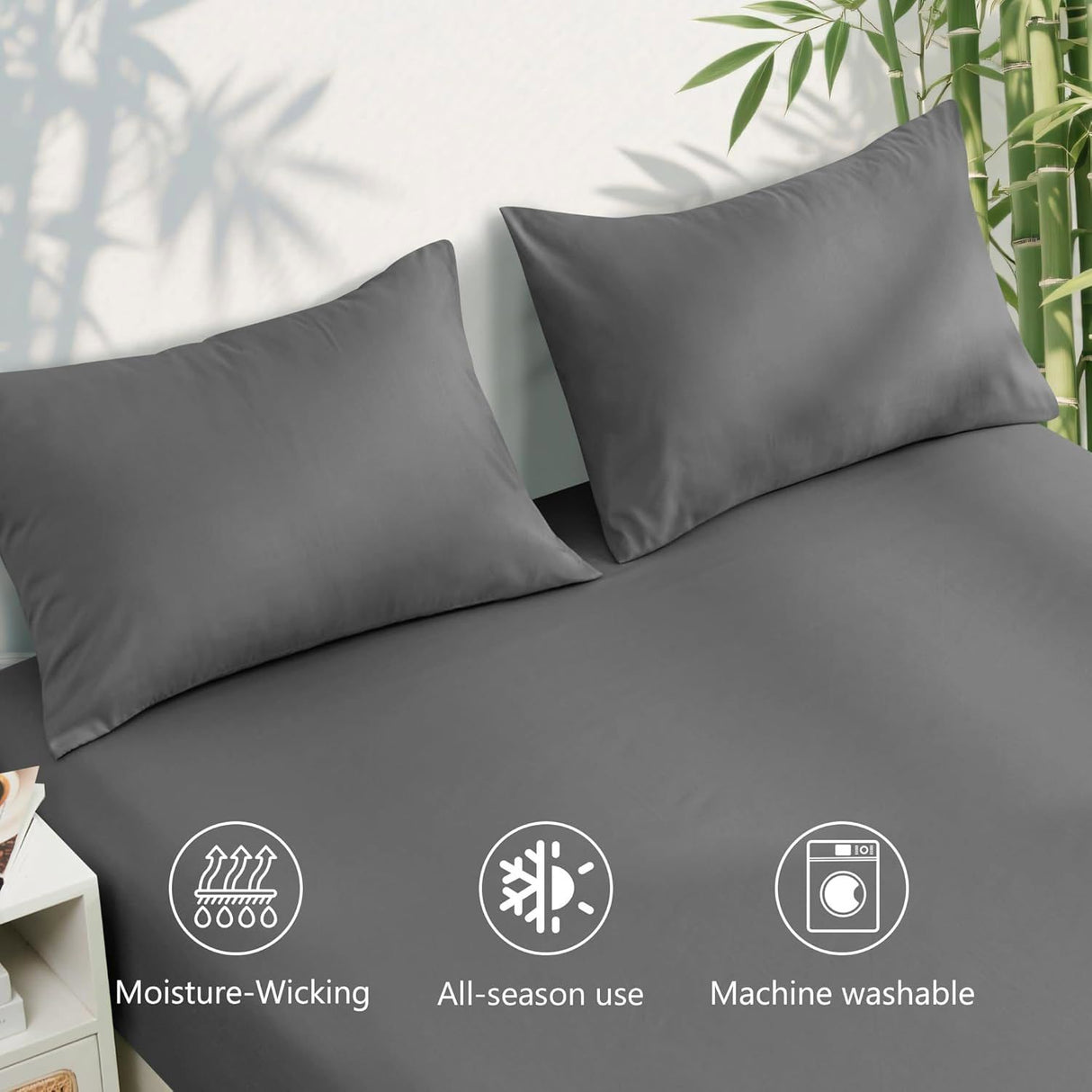 4 Piece Ultra Soft Bamboo Breathable Sheet Set -Hotel 2000TC Breathable Bed Sheets Set with 37 Centimetre Deep Pocket-Breathable Sheets for Hot Sleepers(Grey,King)