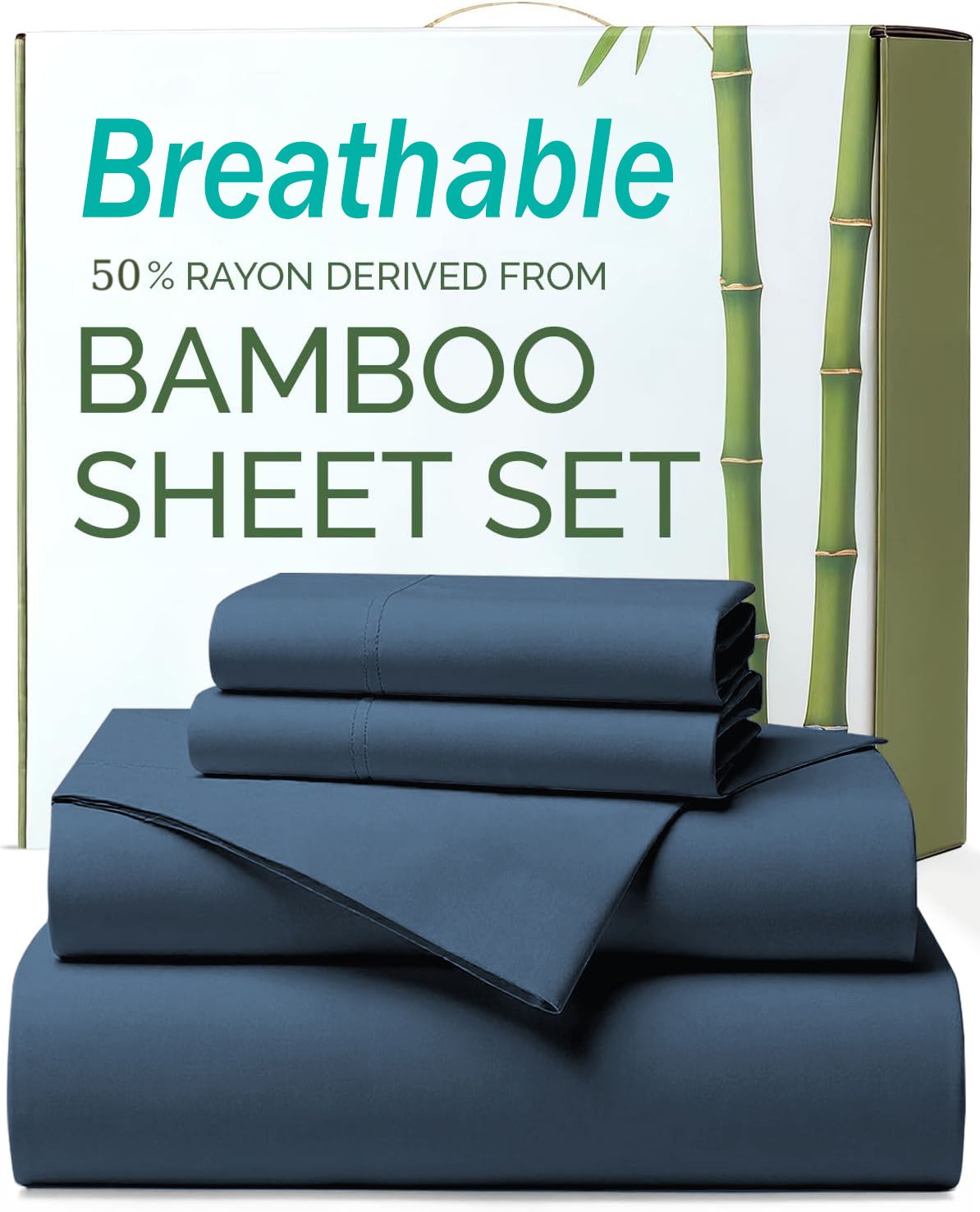 4 Piece Ultra Soft Bamboo Breathable Sheet Set -Hotel 2000TC Breathable Bed Sheets Set with 37 Centimetre Deep Pocket-Breathable Sheets for Hot Sleepers(Navy,King)