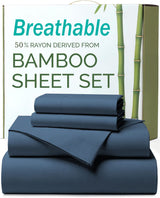 4 Piece Ultra Soft Bamboo Breathable Sheet Set -Hotel 2000TC Breathable Bed Sheets Set with 37 Centimetre Deep Pocket-Breathable Sheets for Hot Sleepers(Navy,King)