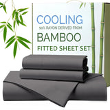 Hotel Breathable Bamboo Fitted Sheet & Pillowcase-2 Piece-Ultra Soft 2000TC Breathable Fitted Bed Sheets Set with 37 Centimetre Deep Pocket-Cooling Sheets for Hot Sleepers(Grey,King Single)