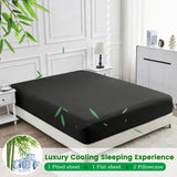 3 Piece Ultra Soft Bamboo Breathable Sheet Set -Hotel 2000TC Breathable Bed Sheets Set with 37 Centimetre Deep Pocket-Breathable Sheets for Hot Sleepers(Black,King Single)