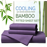 Hotel Breathable Bamboo Fitted Sheet & Pillowcase-3 Piece-Ultra Soft 2000TC Breathable Fitted Bed Sheets Set with 40 Centimetre Deep Pocket-Cooling Sheets for Hot Sleepers(Purple,Super King)