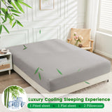 Hotel Breathable Bamboo Fitted Sheet & Pillowcase-3 Piece-Ultra Soft 2000TC Breathable Fitted Bed Sheets Set with 40 Centimetre Deep Pocket-Cooling Sheets for Hot Sleepers(Silver-gray,Super King)