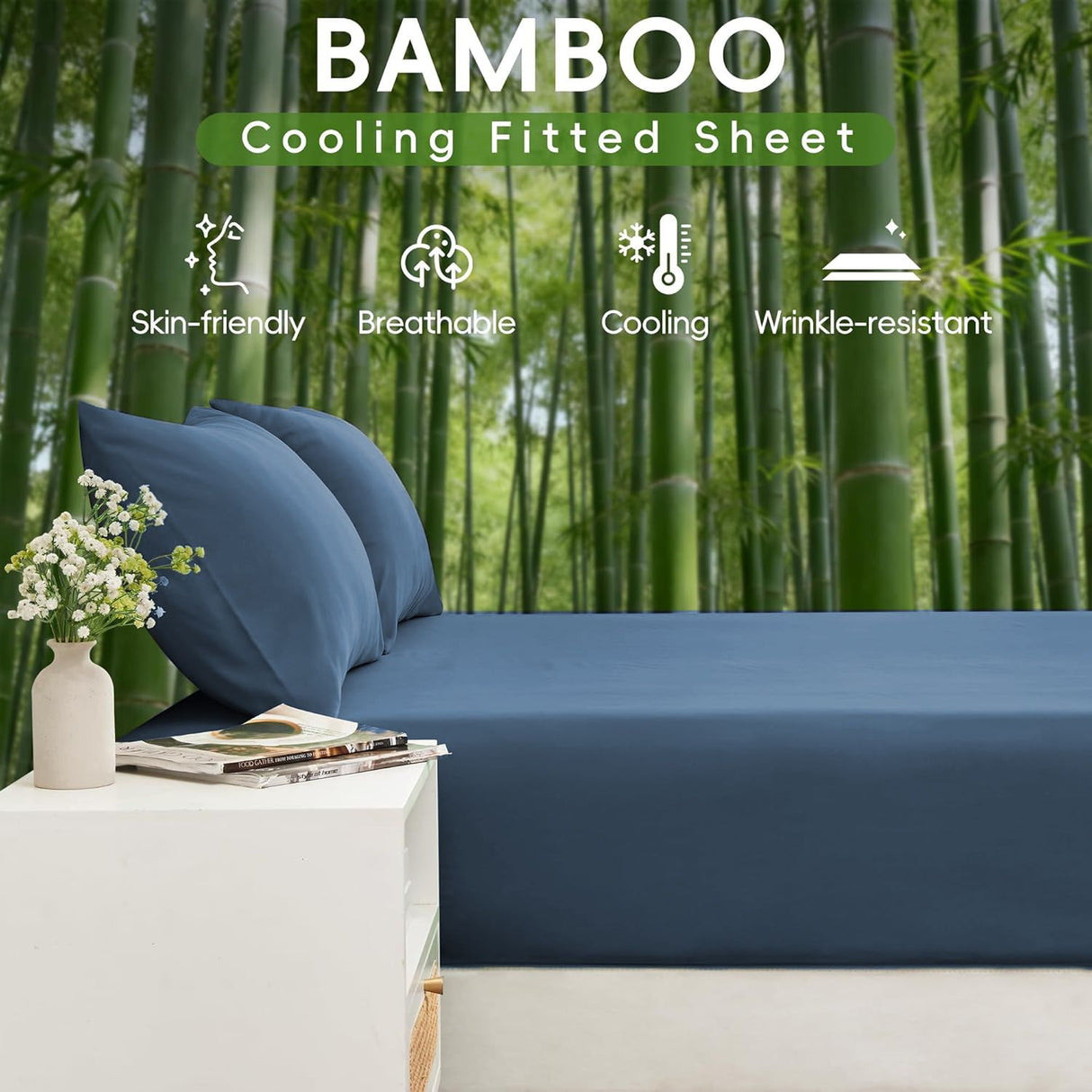 4 Piece Ultra Soft Bamboo Breathable Sheet Set -Hotel 2000TC Breathable Bed Sheets Set with 40 Centimetre Deep Pocket-Breathable Sheets for Hot Sleepers(Navy,Super King)