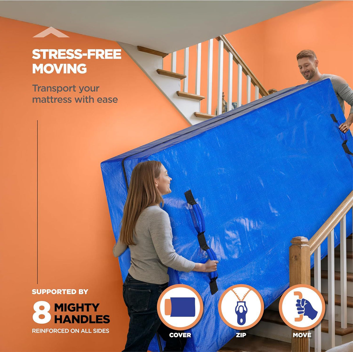 Waterproof Mattress Bag Mattresses Protector Plastic Moving Storage Dust Cover Carry Bed Zipper Packing Reusable Disposal, Extra Thick Heavy Duty, with 8 Handles(Super King)