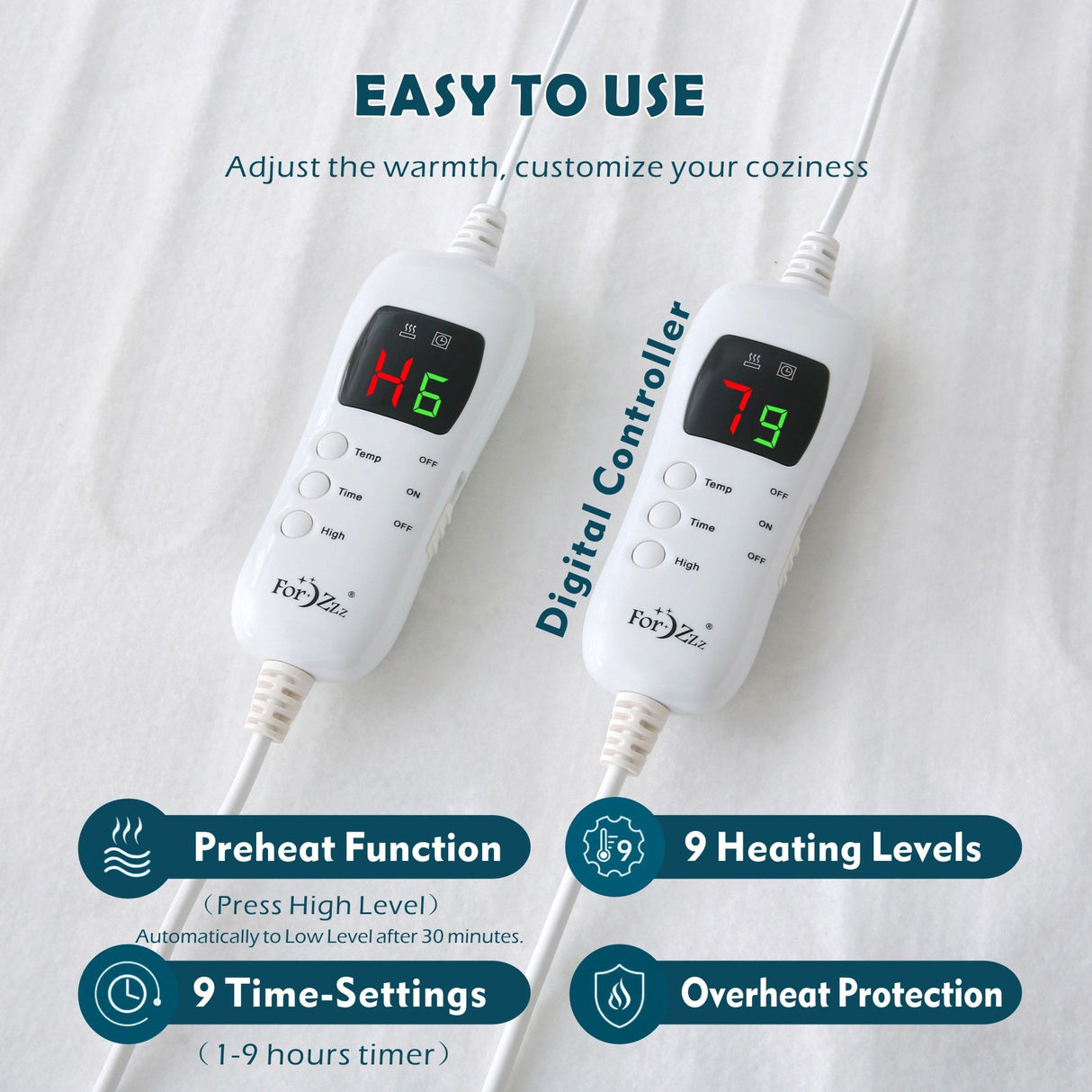 Electric Heated Mattress Pad Blanket with Dual Control & 9-Hour Auto Off & 9 Heat Settings, Preheat Functions, Overheat Protection, Machine Washable Fully Fitted Electric Sheet(Queen)