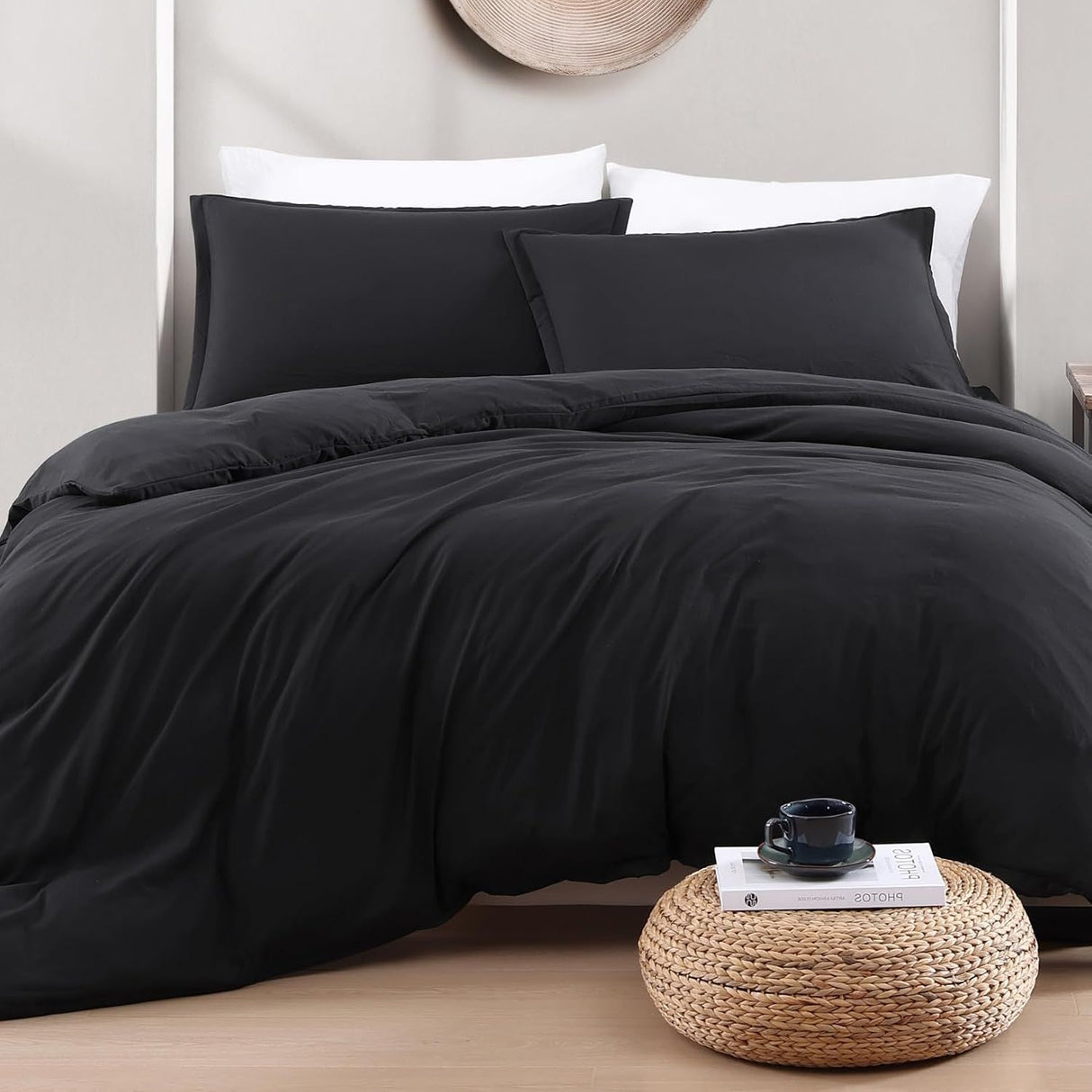 Hotel Soft Microfiber Duvet Cover Set-2000TC Quilt Cover Set & Pillowcases -1 Donna Cover Zipper Closure & 1 x Pillowcases-Breathable Bedding - Wrinkle, Fade, Stain Resistant(Black,Double)