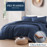 Hotel Soft Microfiber Duvet Cover Set-2000TC Quilt Cover Set & Pillowcases -1 Donna Cover Zipper Closure & 1 x Pillowcases-Breathable Bedding - Wrinkle, Fade, Stain Resistant(Navy,Double)