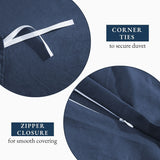 Hotel Soft Microfiber Duvet Cover Set-2000TC Quilt Cover Set & Pillowcases -1 Donna Cover Zipper Closure & 1 x Pillowcases-Breathable Bedding - Wrinkle, Fade, Stain Resistant(Navy,Double)