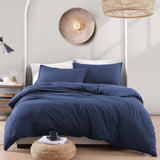 Hotel Soft Microfiber Duvet Cover Set-2000TC Quilt Cover Set & Pillowcases -1 Donna Cover Zipper Closure & 1 x Pillowcases-Breathable Bedding - Wrinkle, Fade, Stain Resistant(Navy,Double)