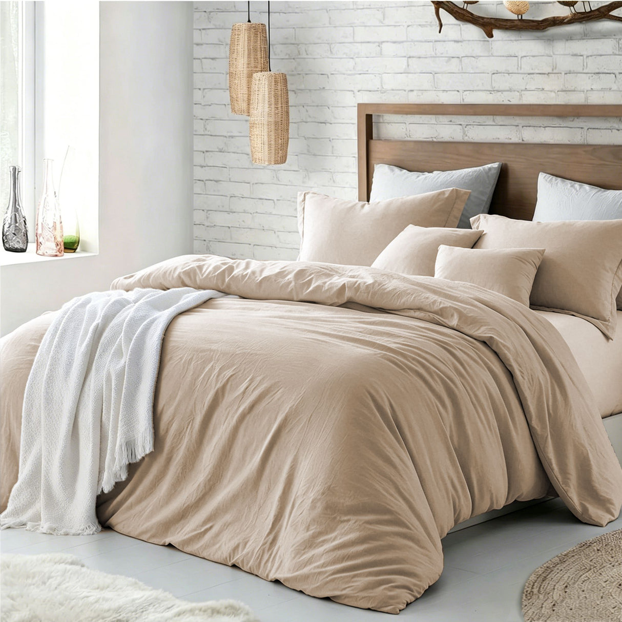 Hotel Soft Microfiber Duvet Cover Set-2000TC Quilt Cover Set & Pillowcases -1 Donna Cover Zipper Closure & 1 x Pillowcases-Breathable Bedding - Wrinkle, Fade, Stain Resistant(Camel Beige,King)