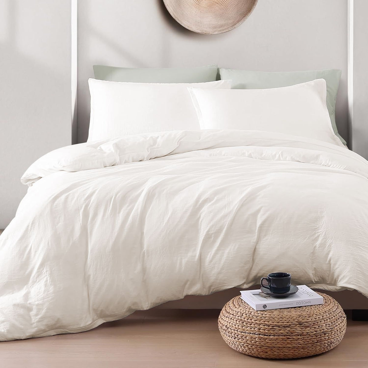 Hotel Soft Microfiber Duvet Cover Set-2000TC Quilt Cover Set & Pillowcases -1 Donna Cover Zipper Closure & 1 x Pillowcases-Breathable Bedding - Wrinkle, Fade, Stain Resistant(Raw white,Queen)
