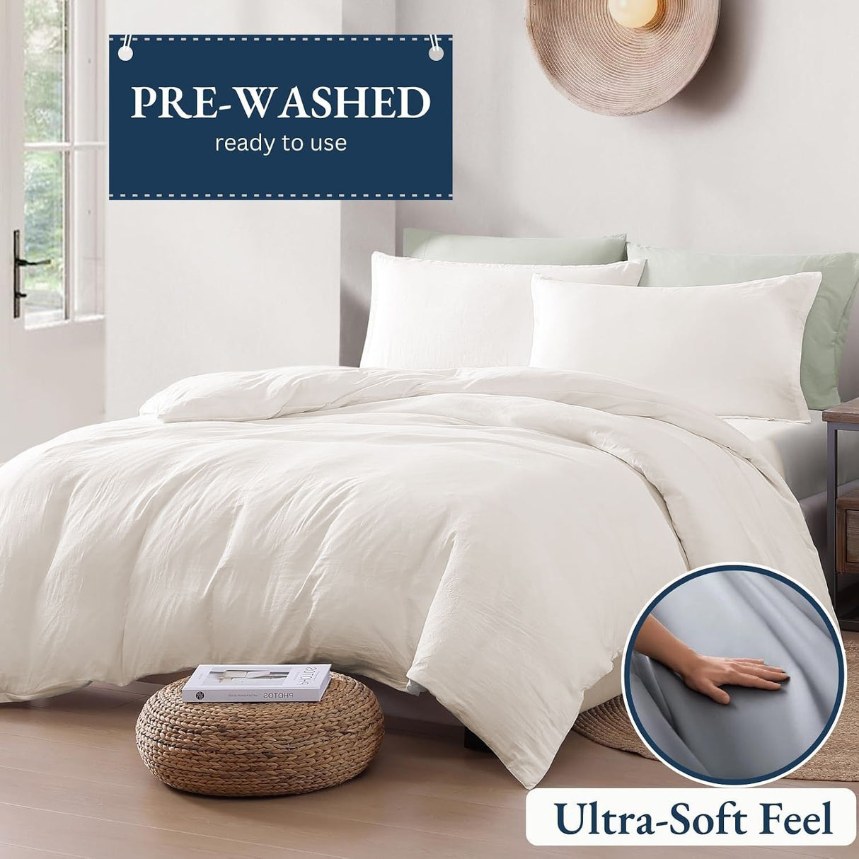 Hotel Soft Microfiber Duvet Cover Set-2000TC Quilt Cover Set & Pillowcases -1 Donna Cover Zipper Closure & 1 x Pillowcases-Breathable Bedding - Wrinkle, Fade, Stain Resistant(Raw white,Queen)