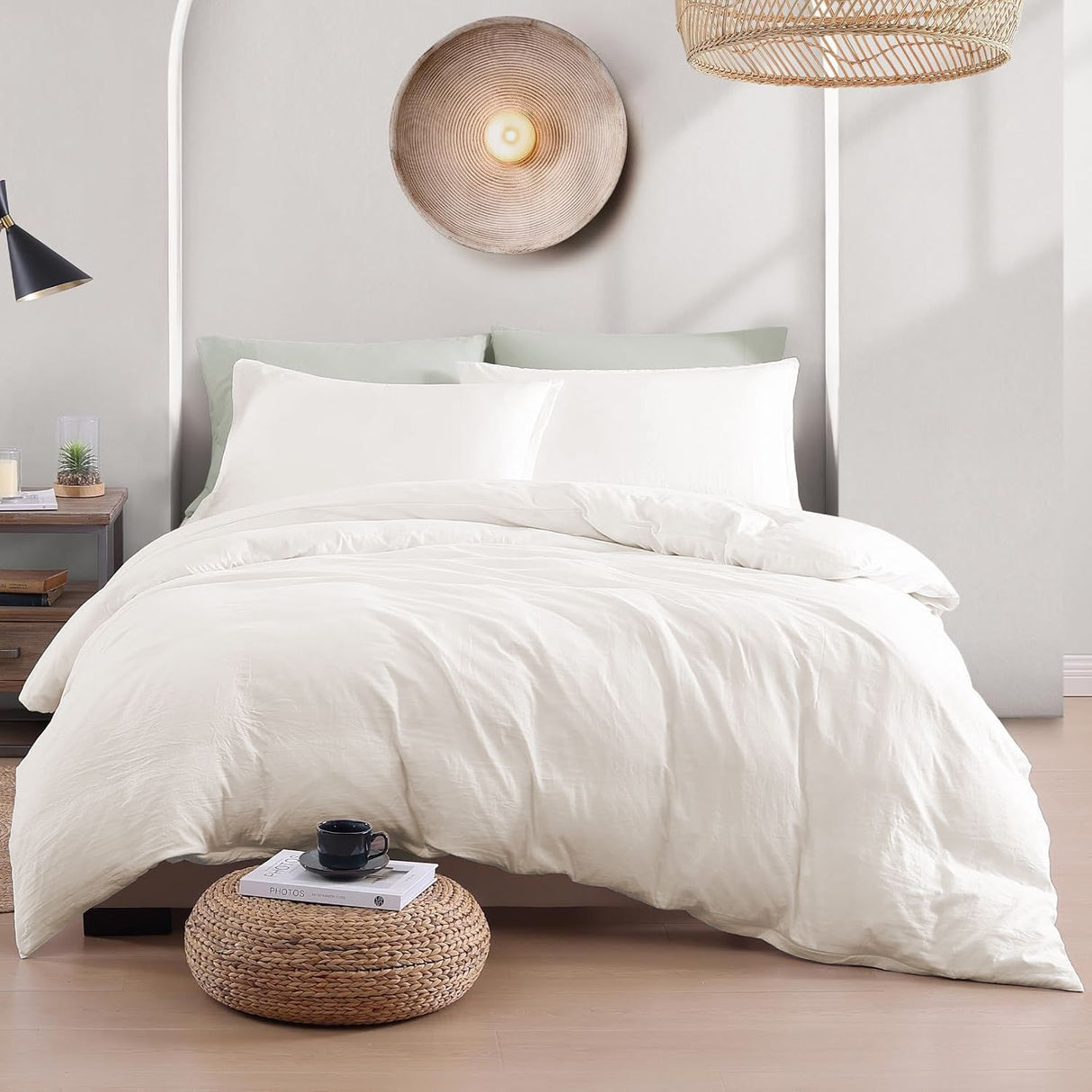 Hotel Soft Microfiber Duvet Cover Set-2000TC Quilt Cover Set & Pillowcases -1 Donna Cover Zipper Closure & 1 x Pillowcases-Breathable Bedding - Wrinkle, Fade, Stain Resistant(Raw white,Queen)