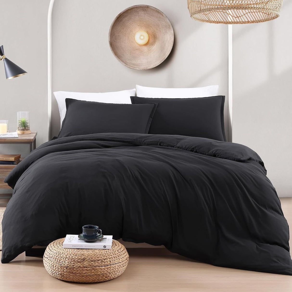 Hotel Soft Microfiber Duvet Cover Set-2000TC Quilt Cover Set & Pillowcases -1 Donna Cover Zipper Closure & 1 x Pillowcases-Breathable Bedding - Wrinkle, Fade, Stain Resistant(Black,Single)