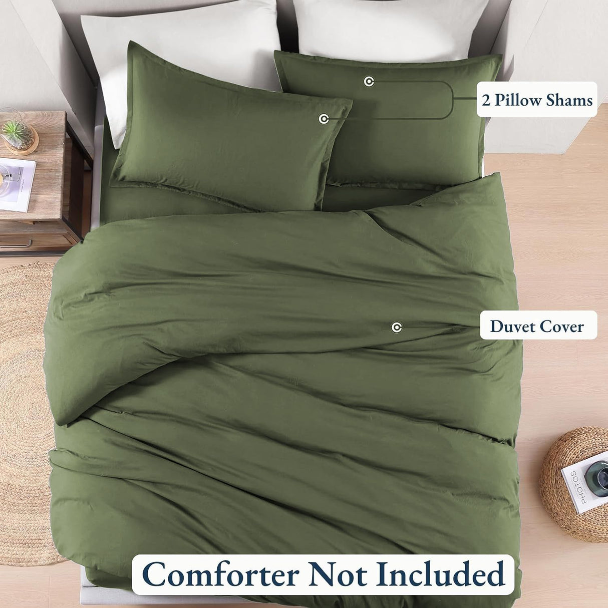 Hotel Soft Microfiber Duvet Cover Set-2000TC Quilt Cover Set & Pillowcases -1 Donna Cover Zipper Closure & 1 x Pillowcases-Breathable Bedding - Wrinkle, Fade, Stain Resistant(Olive green,Single)