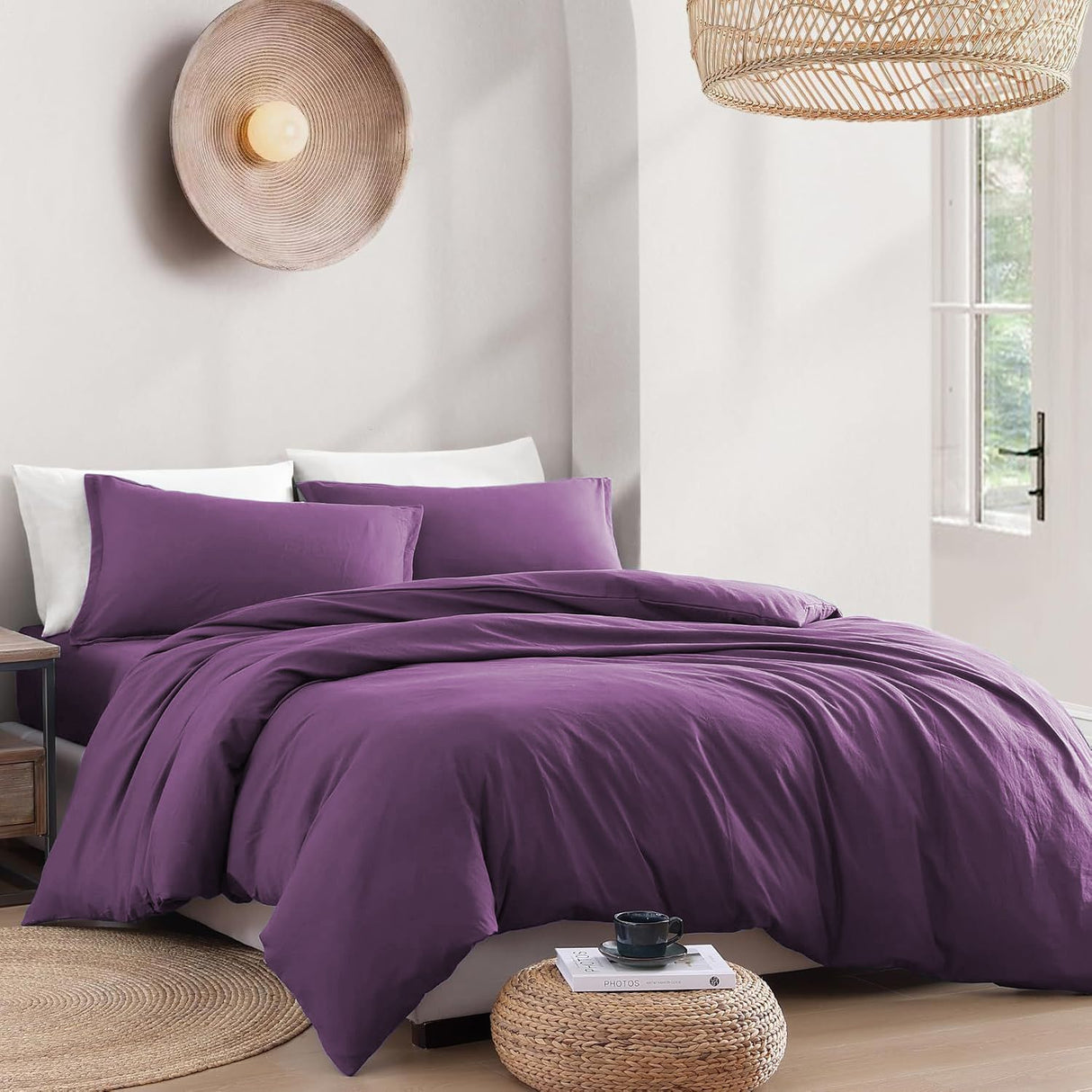 Hotel Soft Microfiber Duvet Cover Set-2000TC Quilt Cover Set & Pillowcases -1 Donna Cover Zipper Closure & 1 x Pillowcases-Breathable Bedding - Wrinkle, Fade, Stain Resistant(Purple,Single)