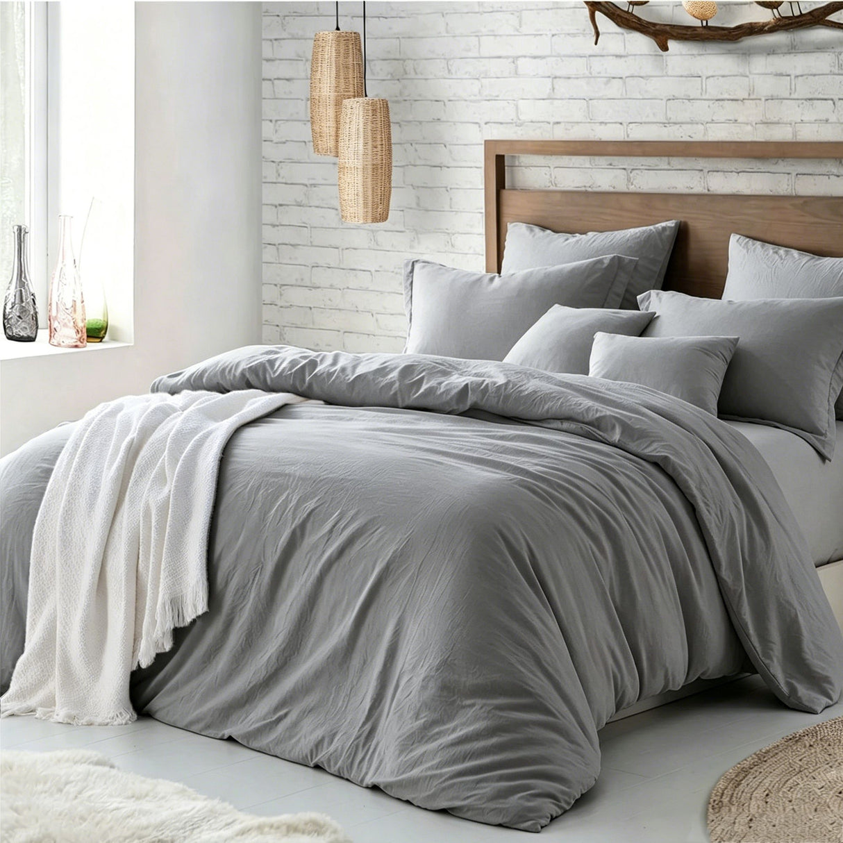 Hotel Soft Microfiber Duvet Cover Set-2000TC Quilt Cover Set & Pillowcases -1 Donna Cover Zipper Closure & 1 x Pillowcases-Breathable Bedding - Wrinkle, Fade, Stain Resistant(Grey,Super King)