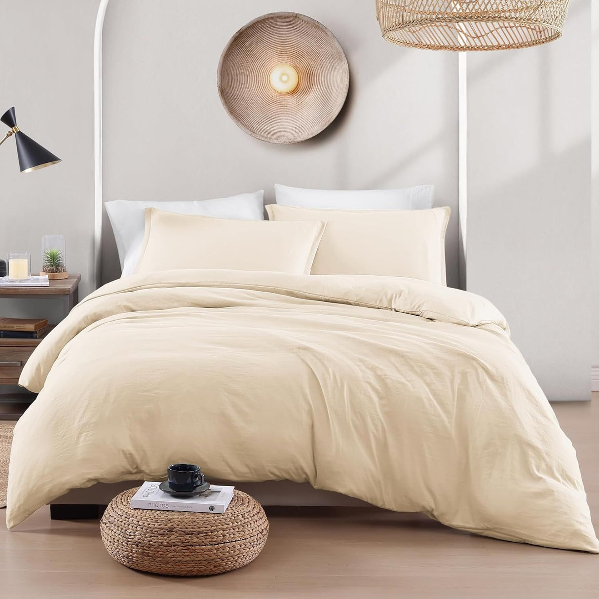 Hotel Soft Microfiber Duvet Cover Set-2000TC Quilt Cover Set & Pillowcases -1 Donna Cover Zipper Closure & 1 x Pillowcases-Breathable Bedding - Wrinkle, Fade, Stain Resistant(Cream White,Super King)