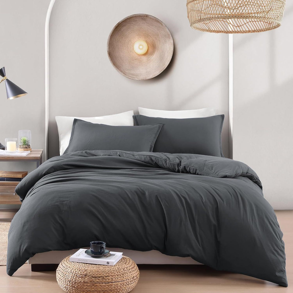 Hotel Soft Microfiber Duvet Cover Set-2000TC Quilt Cover Set & Pillowcases -1 Donna Cover Zipper Closure & 1 x Pillowcases-Breathable Bedding - Wrinkle, Fade, Stain Resistant(Dark gray,Super King)