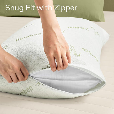 Green bamboo waterproof pillow protector, 50cm x 150cm, 1 pack, with a zippered closure.