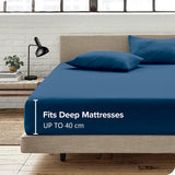 Hotel Quality Fitted Sheet - 1 Piece Fitted Sheet  -Breathable Bedding - Wrinkle, Fade, Stain Resistant- 16inch/40cm Deep Pocket Fitted Bed Sheet-Wrinkle and Fade Resistant,(Navy,Double)