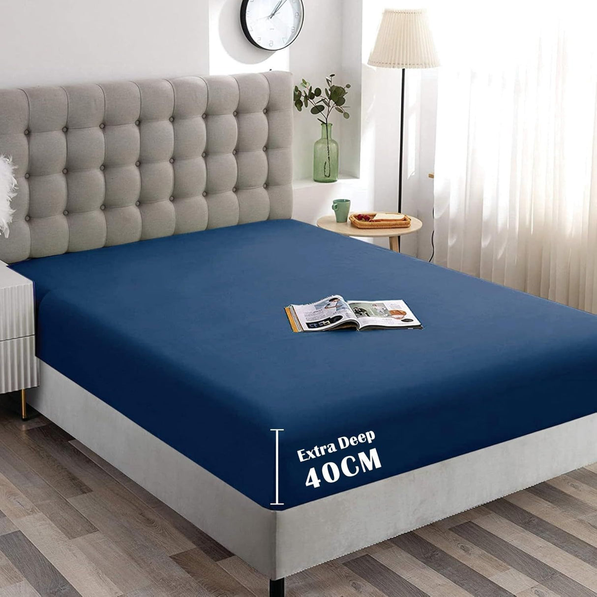 Hotel Quality Fitted Sheet - 1 Piece Fitted Sheet  -Breathable Bedding - Wrinkle, Fade, Stain Resistant- 16inch/40cm Deep Pocket Fitted Bed Sheet-Wrinkle and Fade Resistant,(Navy,King Single)