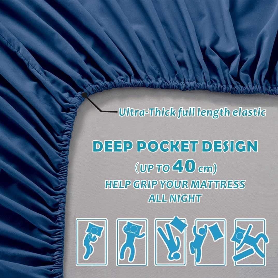Hotel Quality Fitted Sheet - 1 Piece Fitted Sheet  -Breathable Bedding - Wrinkle, Fade, Stain Resistant- 16inch/40cm Deep Pocket Fitted Bed Sheet-Wrinkle and Fade Resistant,(Navy,Queen)