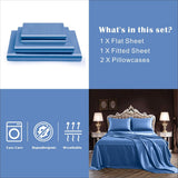 Art Silk Satin Sheet Set Hotel 4 Pieces Fitted/Flat Sheet Bedding Set-Luxury Soft Silky Sheets for Hair and Skin, Similar to Silk Bed Sheets Set 4 Pieces(Double,Ocean)