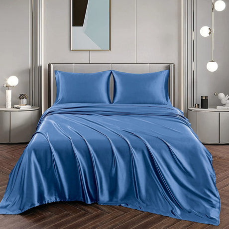 Silk fitted flat sheet, 4 pieces, queen size, machine washable.