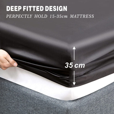 Black silk fitted flat sheet, lightweight.