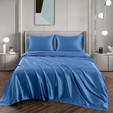 Art Silk Satin Sheet Set Hotel 4 Pieces Fitted/Flat Sheet Bedding Set-Luxury Soft Silky Sheets for Hair and Skin, Similar to Silk Bed Sheets Set 4 Pieces(Super King,Ocean)