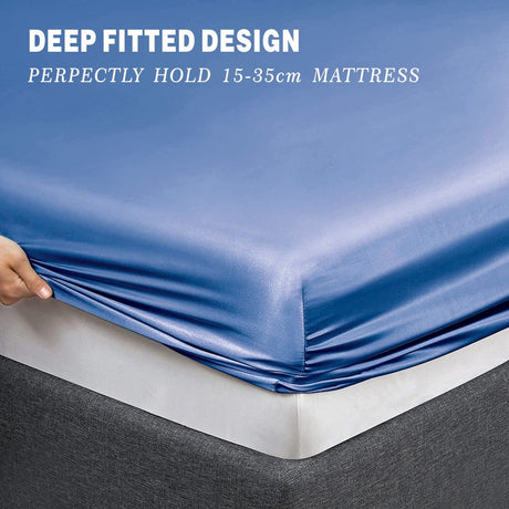 Silk fitted flat sheet, 4 pieces, super king size, machine washable.