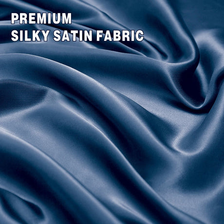 Navy silk fitted flat sheet, wrinkle resistant.