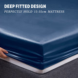 Art Silk Satin Sheet Set Hotel 4 Pieces Fitted/Flat Sheet Bedding Set-Luxury Soft Silky Sheets for Hair and Skin, Similar to Silk Bed Sheets Set 4 Pieces(Super King,Navy)