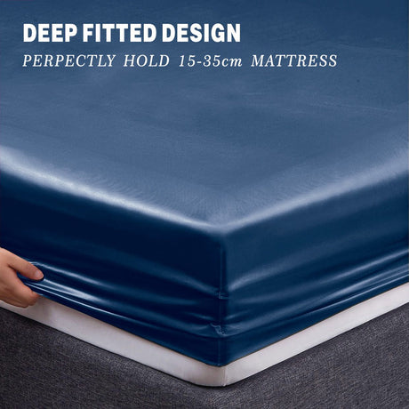 Navy silk fitted flat sheet, lightweight.