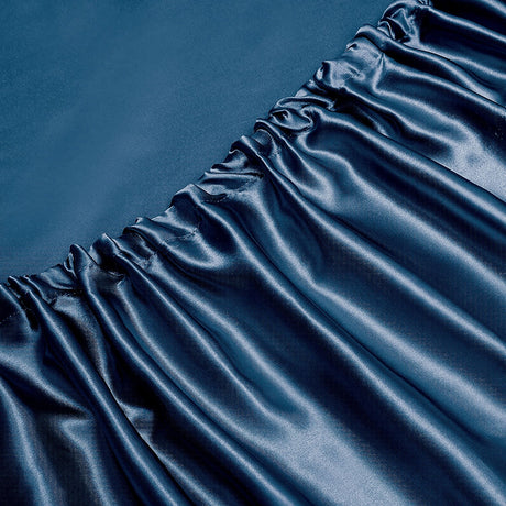 Navy silk fitted flat sheet, 4 pieces, super king size, machine washable.