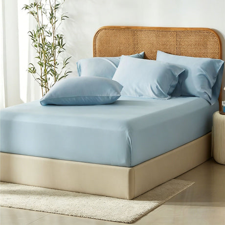 Sky blue bamboo fitted sheet, 3 piece, super king size, made for hot sleepers.