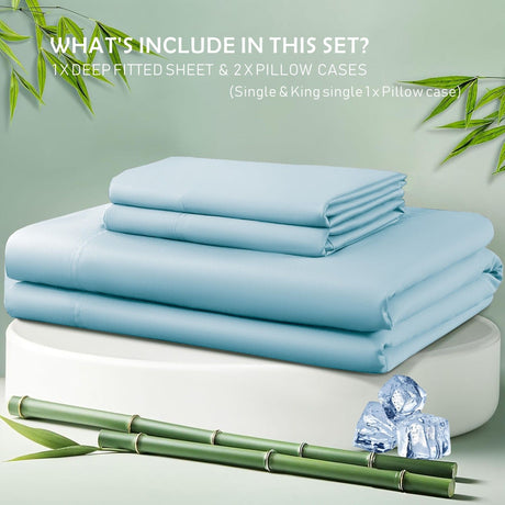Sky blue bamboo fitted sheet, 3 piece, super king size, made for hot sleepers.