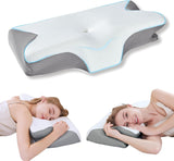 Bamboo Cervical Pillow for Neck and Shoulder Pain Relief Ergonomic Bed Pillow, Cooling Ergonomic Memory Foam Pillow Butterfly Shape for Side Back Stomach Sleeping Use with Breathable Cooling Pillowcase